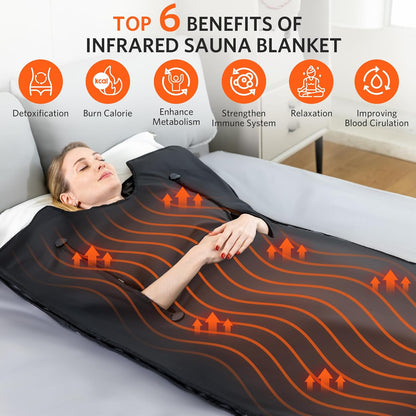Infrared Sauna Blanket, Portable Sauna Blanket for Detoxification, Personal Sauna for Home Relaxation, 1-60 Minutes Timer, 30-140 Degree Fahrenheit Temp Range, 1.8m x 0.8m, Oxford Fabric Cover - QUORE