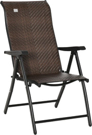Tuinstoelen - Klapstoel - Vouwstoel - Campingstoel - Buitenstoelen - Verstelbaar Rugleuning - Armleuningen - Opklapbaar - 7-voudig - voor - Terras - Tuin - Camping - PE Rotan - Staal - 58 x 71 x 111 cm - Zwart/Donkerbruin