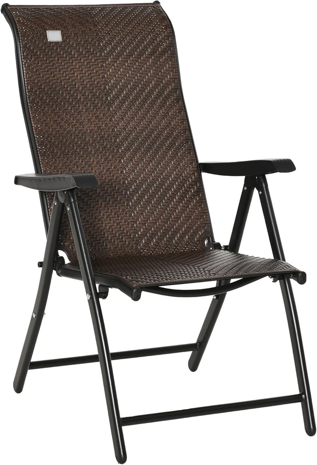 Tuinstoelen - Klapstoel - Vouwstoel - Campingstoel - Buitenstoelen - Verstelbaar Rugleuning - Armleuningen - Opklapbaar - 7-voudig - voor - Terras - Tuin - Camping - PE Rotan - Staal - 58 x 71 x 111 cm - Zwart/Donkerbruin