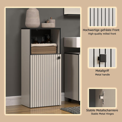 trendteam smart living - PureBliss - staande kast - Kashmir lichtgrijs - groeflook - 1 open vak + 1 plank - (BxHxD) 40 x 95 x 31 cm - badkamerkast met elegante metalen handgreep - QUORE
