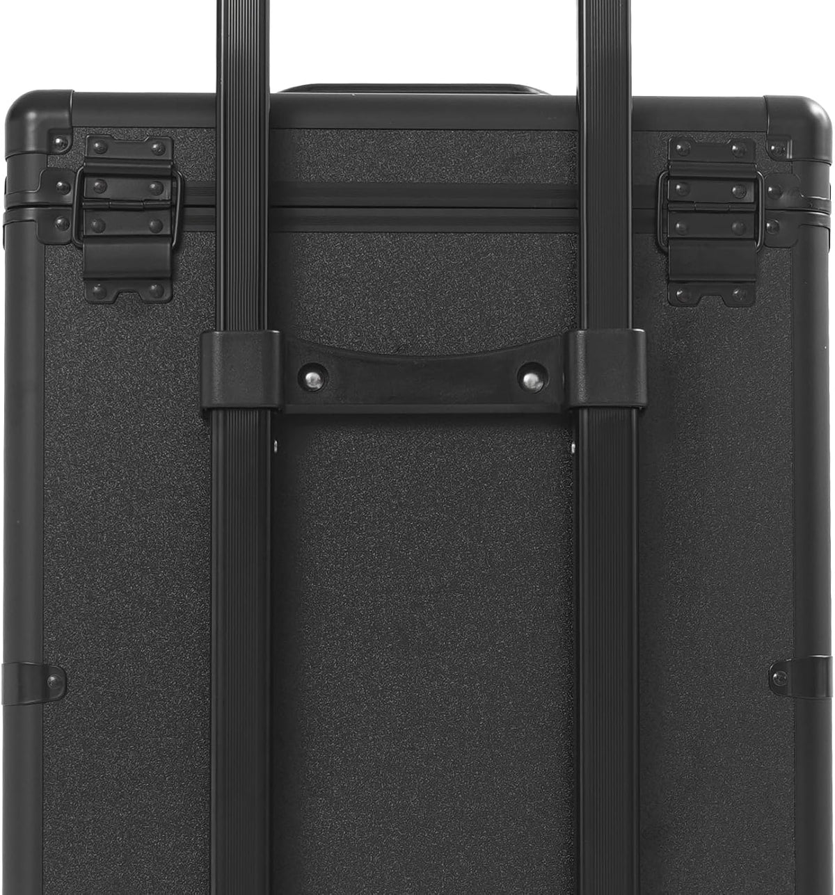 OUKANING Professional Makeup Case Trolley with Lock 3 Drawers and Telescopic Handle Shockproof Aluminium Cosmetic Case with 4 Wheels for Makeup Artists Travel Salon (Black, Shiny) - QUORE