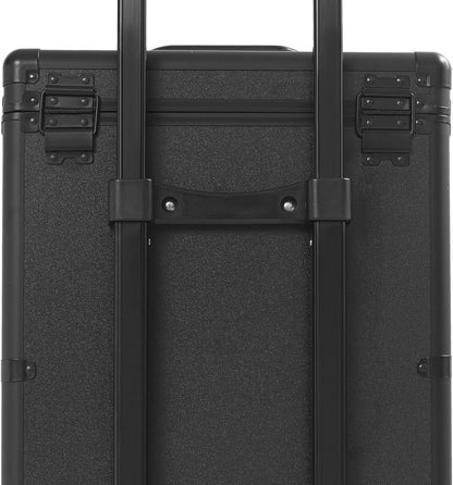 OUKANING Professional Makeup Case Trolley with Lock 3 Drawers and Telescopic Handle Shockproof Aluminium Cosmetic Case with 4 Wheels for Makeup Artists Travel Salon (Black, Shiny) - QUORE