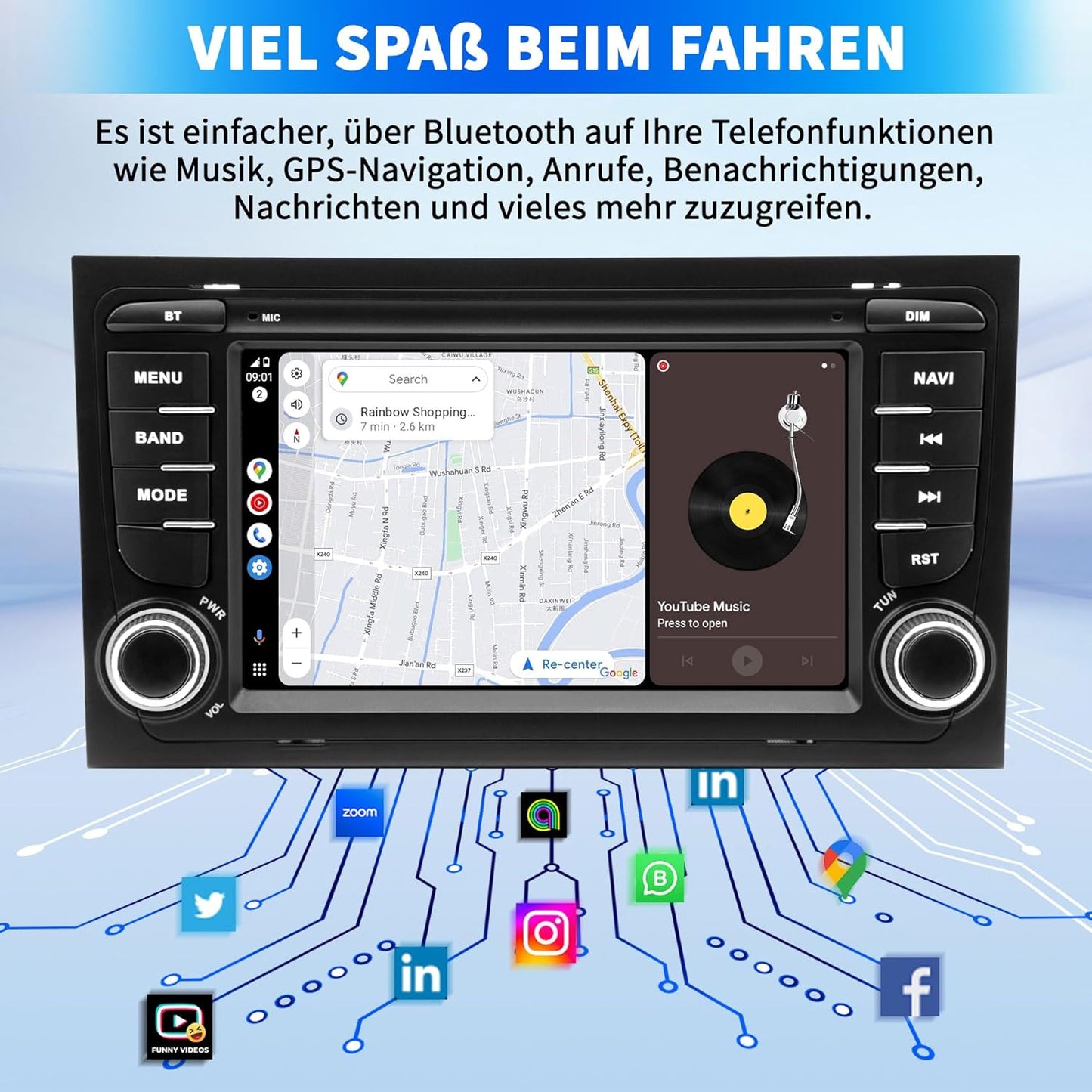 Autoradio voor Audi A4 S4 RS4 – Autoradio Auto Stereo – Infotainmentsysteem – Multimedia Speler – Navigatiesysteem – Android 13 Systeem – 7 Inch IPS Touchscreen – Draadloze CarPlay en GPS Navigatie