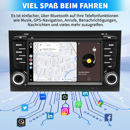 Autoradio voor Audi A4 S4 RS4 – Autoradio Auto Stereo – Infotainmentsysteem – Multimedia Speler – Navigatiesysteem – Android 13 Systeem – 7 Inch IPS Touchscreen – Draadloze CarPlay en GPS Navigatie