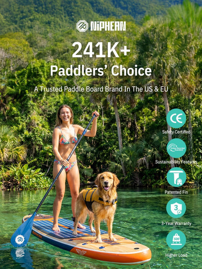 Niphean Opblaasbaar paddleboard (extra groot), SUP voor 2+1 personen/familie, stand-up paddleboard met (Beginner-vriendelijk) evenwichtige vleugel, waterdicht telefoonzakje, paddleboard voor