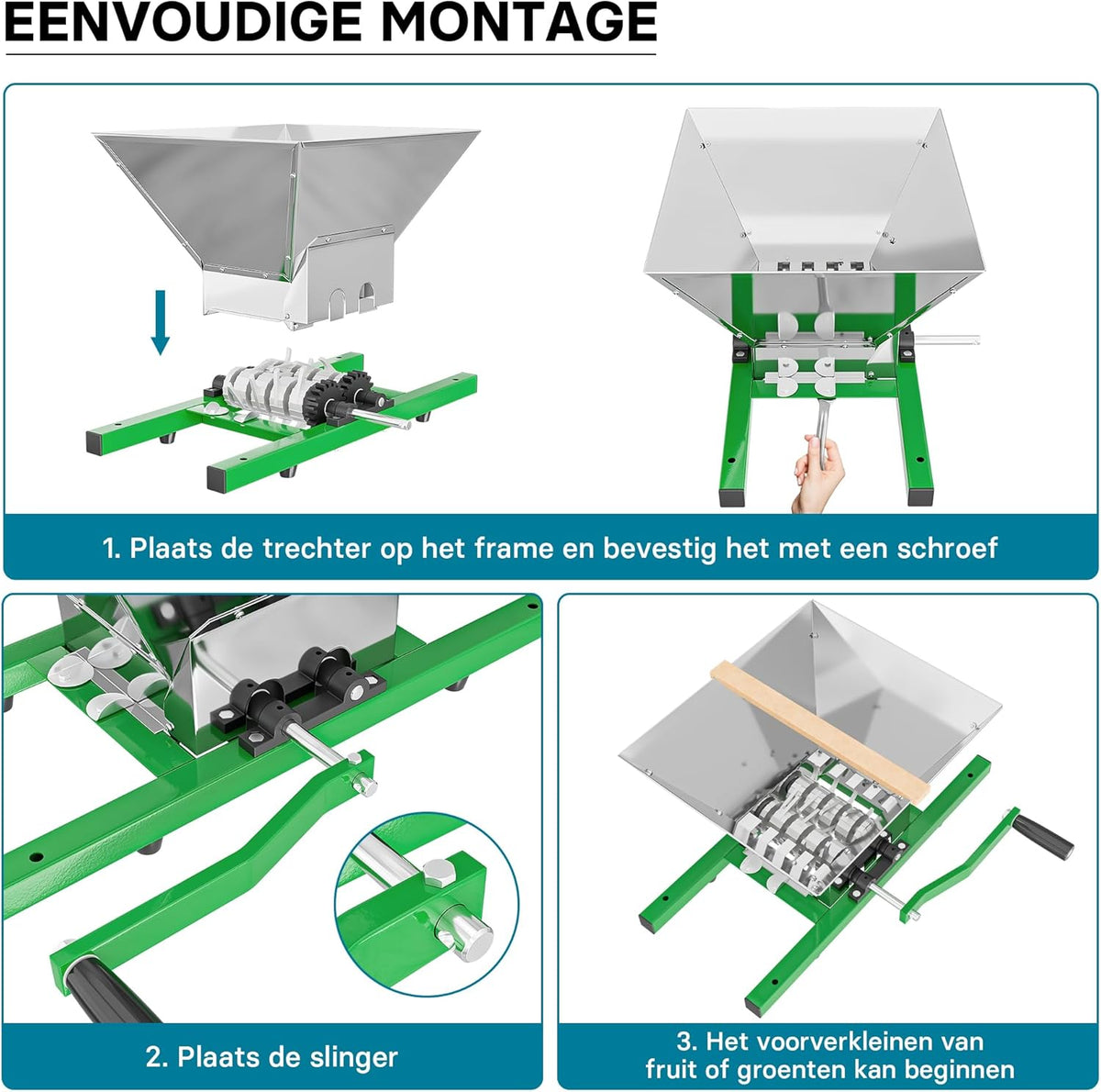 Wiltec fruit shredder met 7 liter trechter en handslinger, fruithakselaar makkelijk te reinigen, handmatige sappers