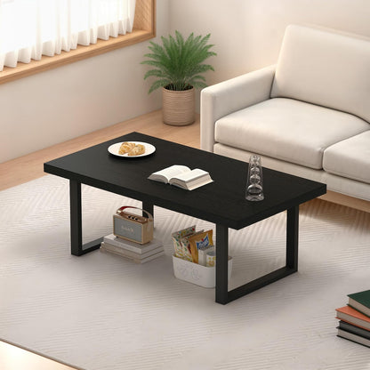 Zwarte salontafel van hout met metalen frame, stabiel en modern, salontafel voor koffie en laptop, 100 l x 55 D x 45,5 cm, vintage stijl