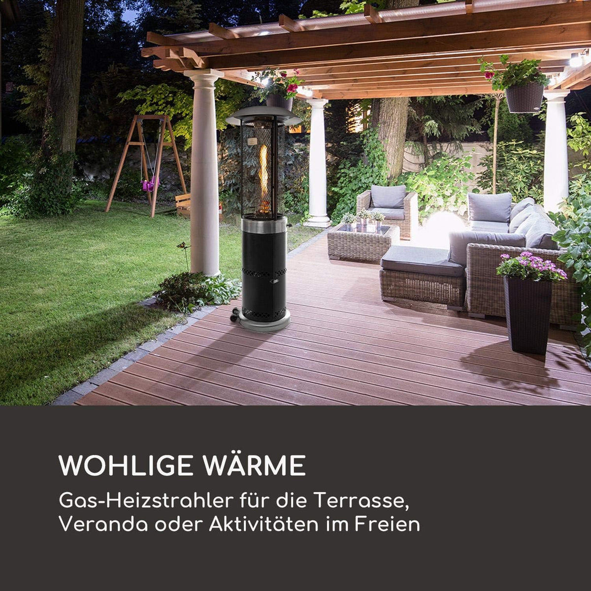 Blumfeldt Verwarming paddenstoel gas voor terras, tuin en balkon, terrasverwarming met 360° vlammenzicht, outdoor gasverwarming, elektrische ontsteking, wieltjes