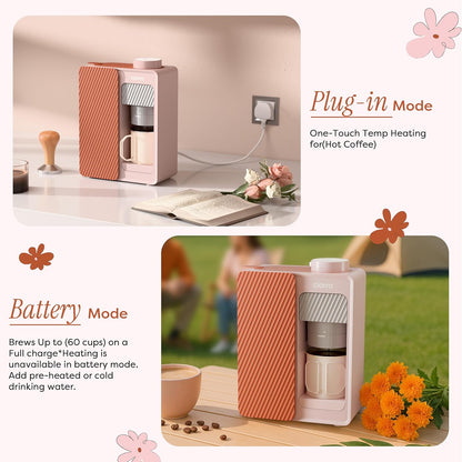 CIARRA CBPCM551-P BloomBox Draagbare Espressomachine Mini Koffiezetapparaat 15 Bar Zelfverwarmend Best Portable Espresso Maker Geschikt voor Camping Reizen Roze