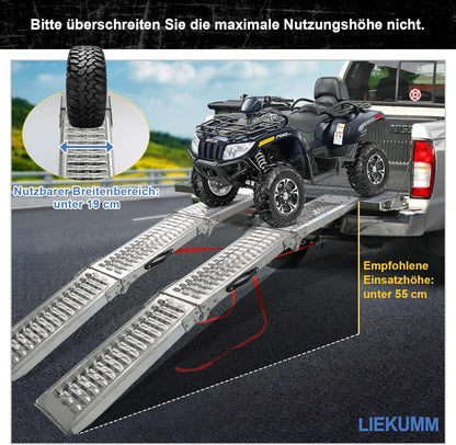 Liekkum Opvouwbare oprijplaat, 440 kg draagkracht, motorfiets, oprijplaat, 194 cm, staal, inklapbare oprijplaat voor aanhangers, grasmaaiers, auto-laadhelling, 2 stuks
