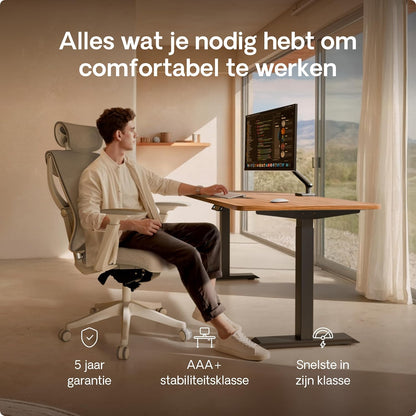 Desktronic Desk HomeOne - Height Adjustable 120 x 60 cm - Fast Twin-Motor Stand Desk - Very Stable Electric Standing Desk - One-Piece Table Top Standing Desk - Touch Screen Control - QUORE