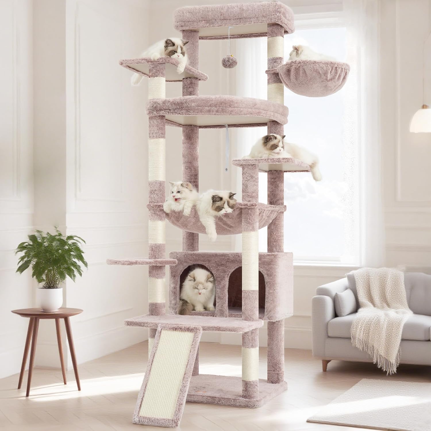 Krabpaal Kat – Krabboom – Kattenmeubel – Klimpaal – Kattenkrabpaal – Smoke Grey – Stevig Sisal – Meerdere Ligplaatsen - QUORE