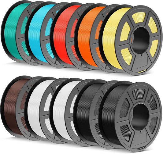 TECBEARS PETG Filament voor 3D-printer PETG, 1,75 mm, 10 kg, hoge taaiheid (zwart x 2, wit x 2, citroengeel, kersenrood, lichtoranje, muntgroen, hemelsblauw, chocolade)