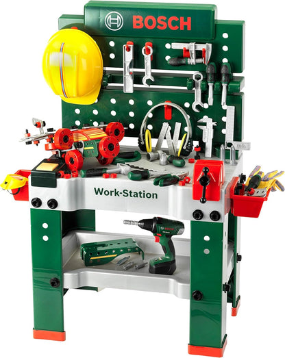 Theo Klein 8485 Bosch werkbank nr. 1 I 150 onderdelen I Inclusief accessoires | Accuschroevendraaier op batterijen met licht en geluid I Voor kinderen vanaf 3 jaar