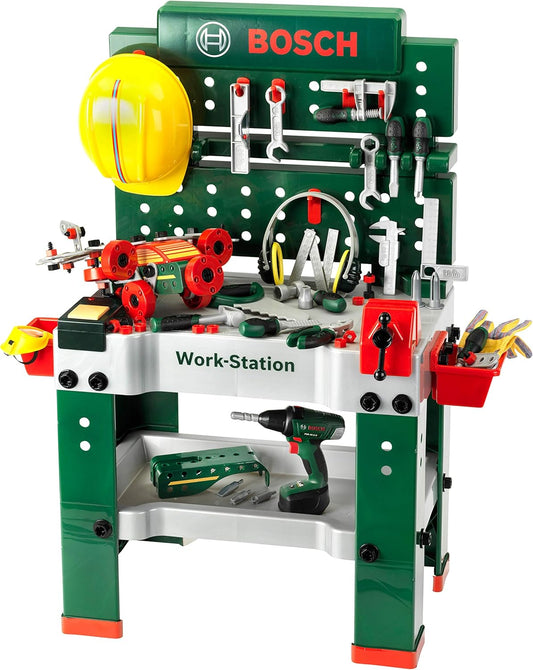 Theo Klein 8485 Bosch werkbank nr. 1 I 150 onderdelen I Inclusief accessoires | Accuschroevendraaier op batterijen met licht en geluid I Voor kinderen vanaf 3 jaar