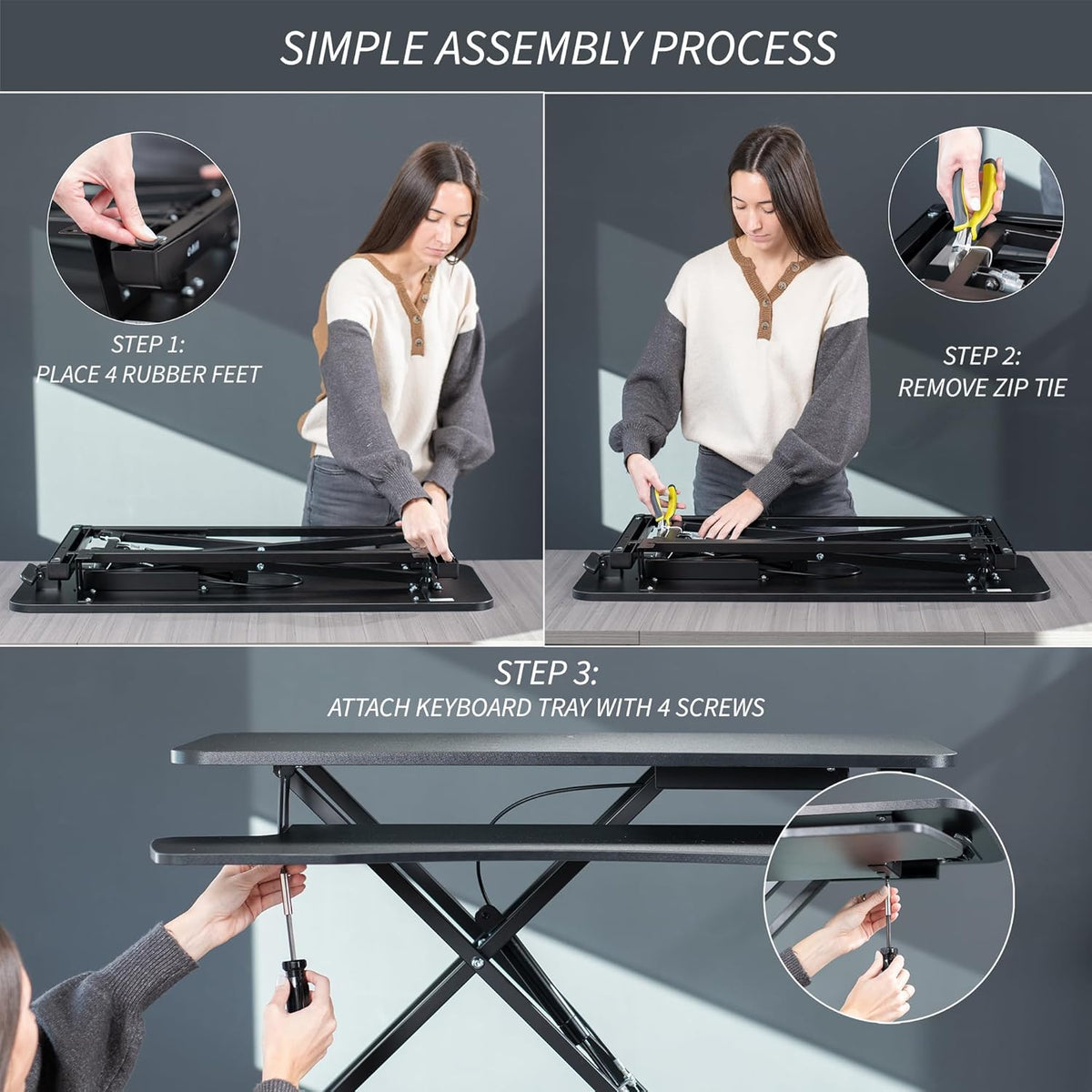 Vivo DESK-V036KB Height Adjustable Desk Attachment, Sit-Stand Dual Monitor Workstation and Laptop with Wide Keyboard Tray, Black, 36 Inch - QUORE