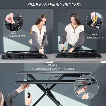 Vivo DESK-V036KB Height Adjustable Desk Attachment, Sit-Stand Dual Monitor Workstation and Laptop with Wide Keyboard Tray, Black, 36 Inch - QUORE