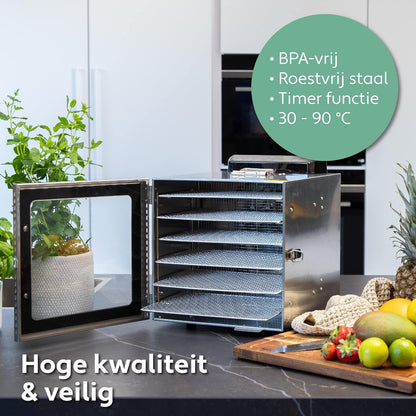 Voedseldroger roestvrij staal VITA5 Nobel S Droogoven • 6 Laags • 24-uurs timer • Temperatuur 30-90°C • 400 Watt • LED-bedieningspaneel • Dehydrator