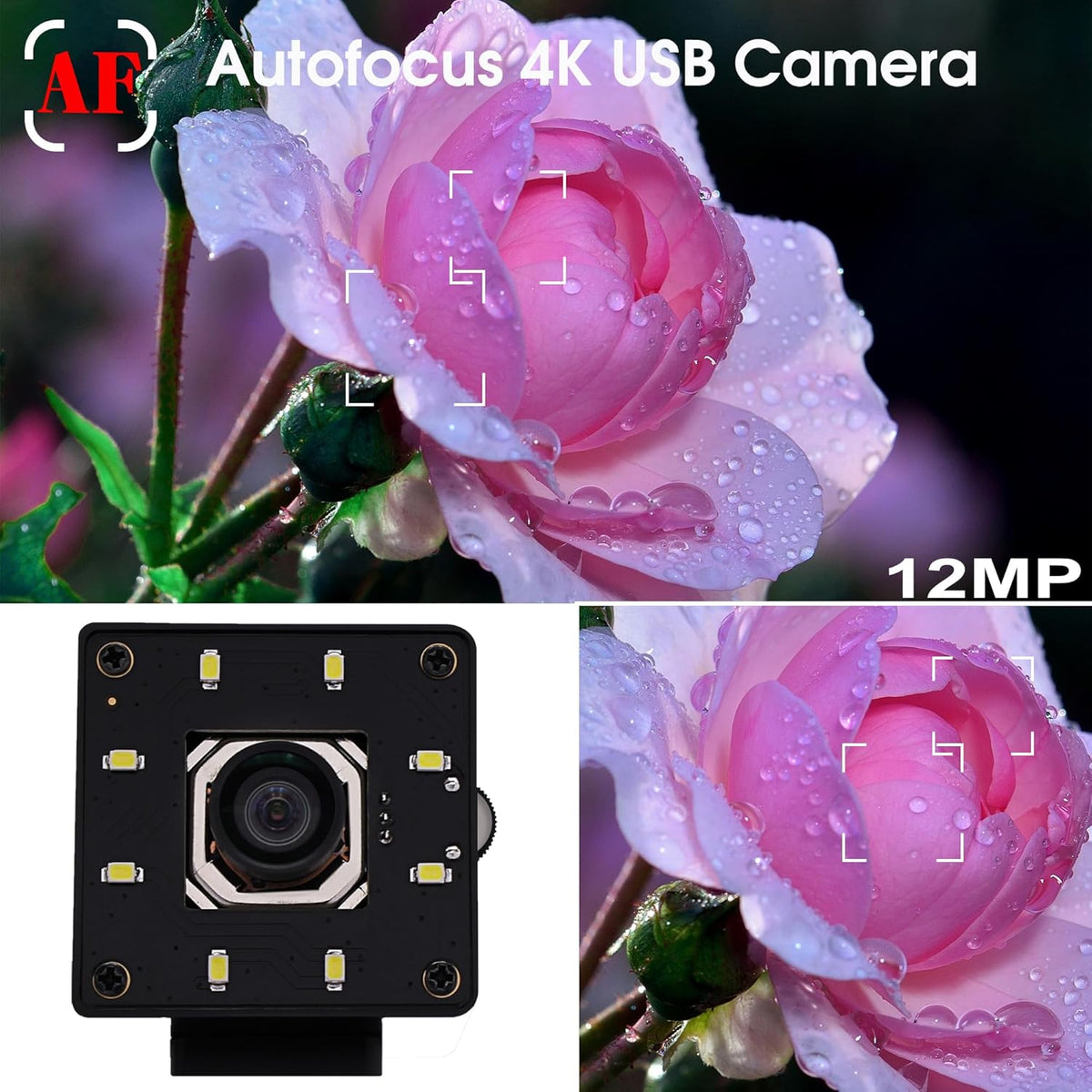 USB-cameramodule – Webcam – PC-camera – UVC-camera – Lightburn Camera – 12MP 4K Autofocus – 1080P 120FPS Met Ingebouwd LED-Licht