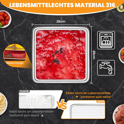Voedseldehydrator, 12 roestvrijstalen trays, 10,9 ft² vleesdehydrator voor jerky, 800 W droger voor kruiden, temperatuurregeling van 190 °C, timer van 24 uur, krachtige droogcapaciteit voor fruit