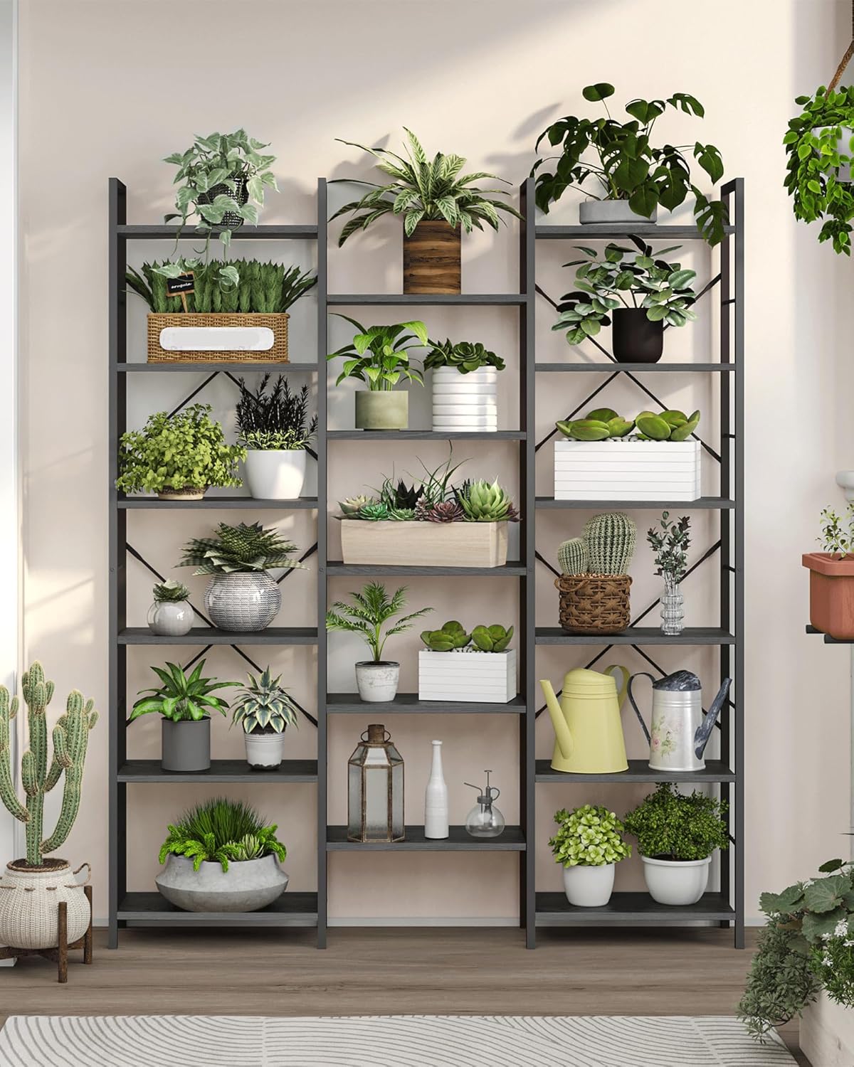 Hzuaneri Bookshelves, Freestanding Shelves, 17 Shelves, 6 Layers, Adjustable Distance, 24 x 152 x 186 cm, Load Capacity 340 kg, Living Room, Office Vintage Black BC10104B
