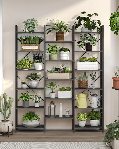 Hzuaneri Bookshelves, Freestanding Shelves, 17 Shelves, 6 Layers, Adjustable Distance, 24 x 152 x 186 cm, Load Capacity 340 kg, Living Room, Office Vintage Black BC10104B