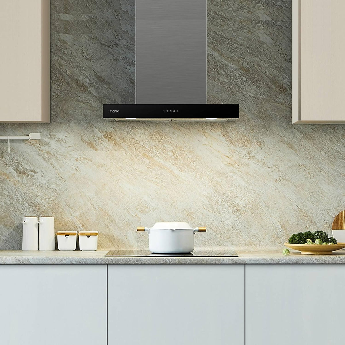 CIARRA CBCS6102 A+++ Afzuigkap 60cm 650 m³/h - Touch Control en Wifi - 4 Snelheden met Booster,afvoerstand en recirculatie afzuigkap met koolstoffilter CBCF003 - Roestvrij Staal