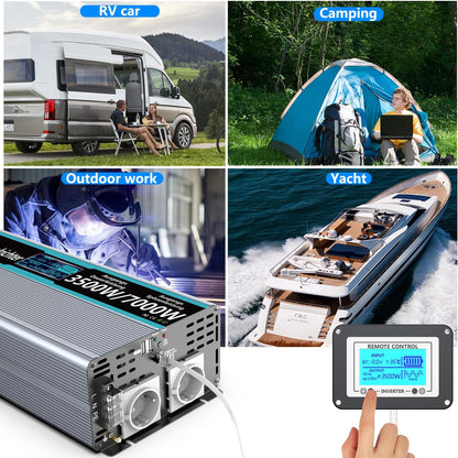 FLAMEZUM 3500 W zuivere sinus omvormer 12 V naar 230 V spanningsomvormer power omvormer converter met afstandsbediening led-display & 2 EU AC-stopcontacten & 2 USB-poorten voor auto, caravan, boot, camping