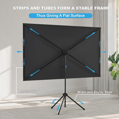 Beamerscherm met statief, draagbaar projectorscherm 120 inch, 16:9, 4K HD-projectiescherm, licht en compact, ideaal voor thuisbioscoop, voor films binnen en buiten.