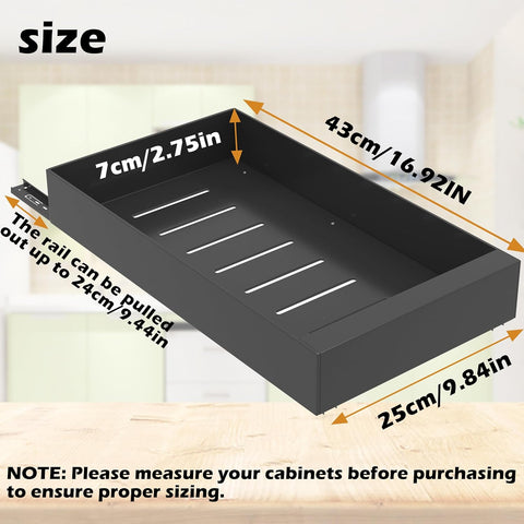 Telescopische Lade - Uittrekbare Lade - Schuiflade-Mechanisme - 2 stuks - voor Keuken - Uitbreidbare - 25 x 43 x 7 cm - Zwart