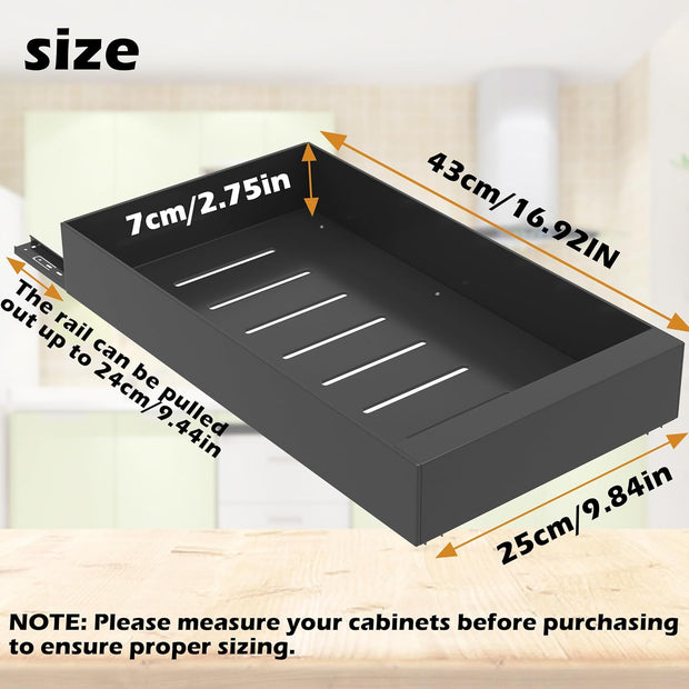 Telescopische Lade - Uittrekbare Lade - Schuiflade-Mechanisme - 2 stuks - voor Keuken - Uitbreidbare - 25 x 43 x 7 cm - Zwart