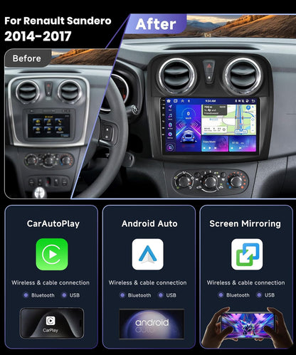 【4+64G】8-Core 9'' Autoradio voor Für Renault Dacia SANDERO II B52 2012-2019 Carplay Android Auto Bluetooth met Touchscreen,1280*720,Android Radio RDS/FM met Wifi/GPS Navi+AHD Back up Camera DSP/HiFi