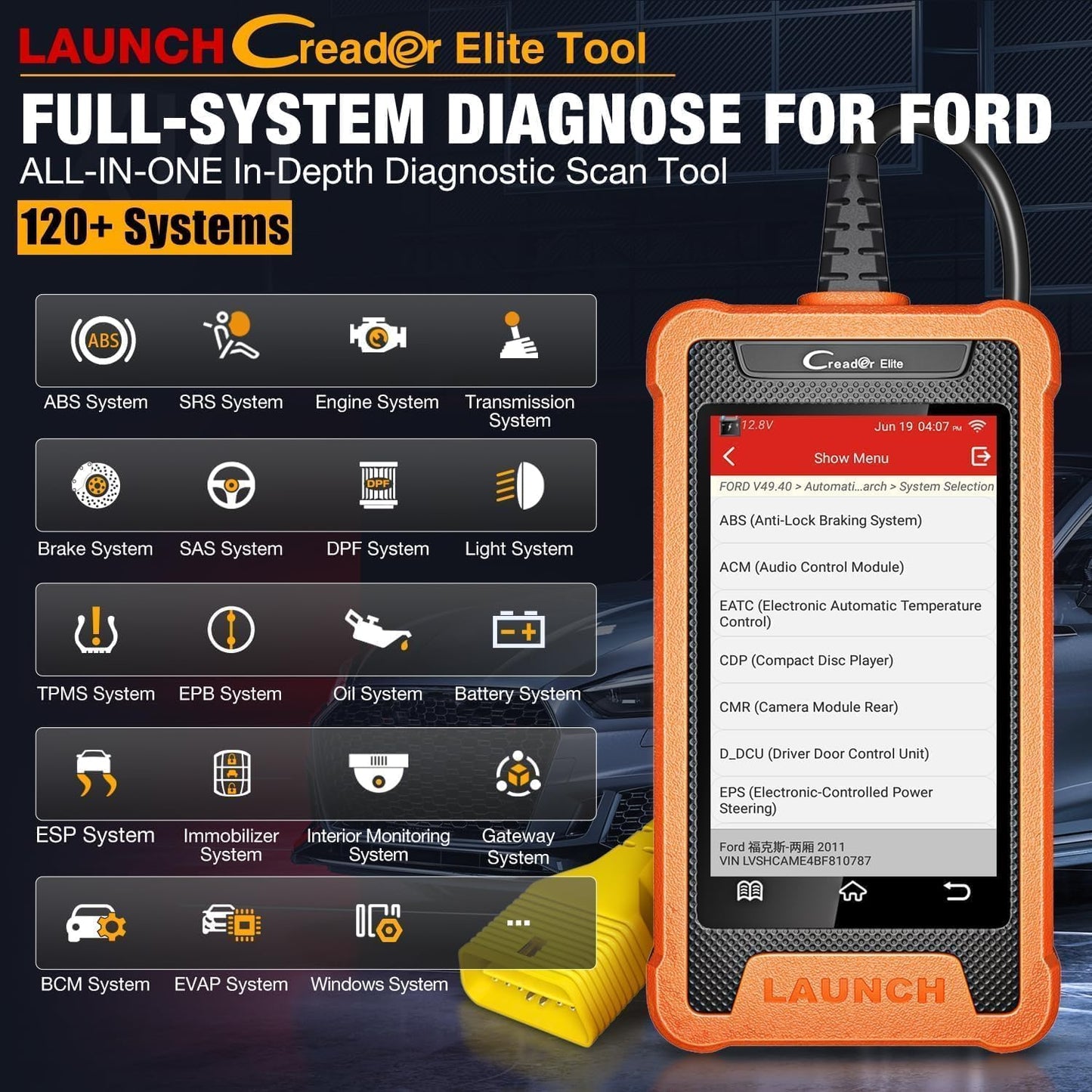 LAUNCH Creader Elite OBD2 voor Ford/voor Lincoln/voor Mercury/voor Mazda Diagnostisch Hulpprogramma, Actieve Test, ECU-Codering, 31 + Herstel Diensten