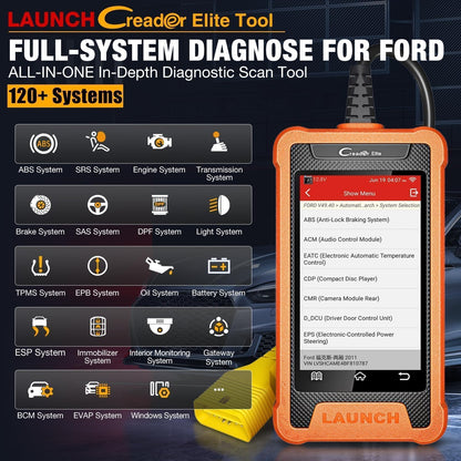 LAUNCH Creader Elite OBD2 voor Ford/voor Lincoln/voor Mercury/voor Mazda Diagnostisch Hulpprogramma, Actieve Test, ECU-Codering, 31 + Herstel Diensten