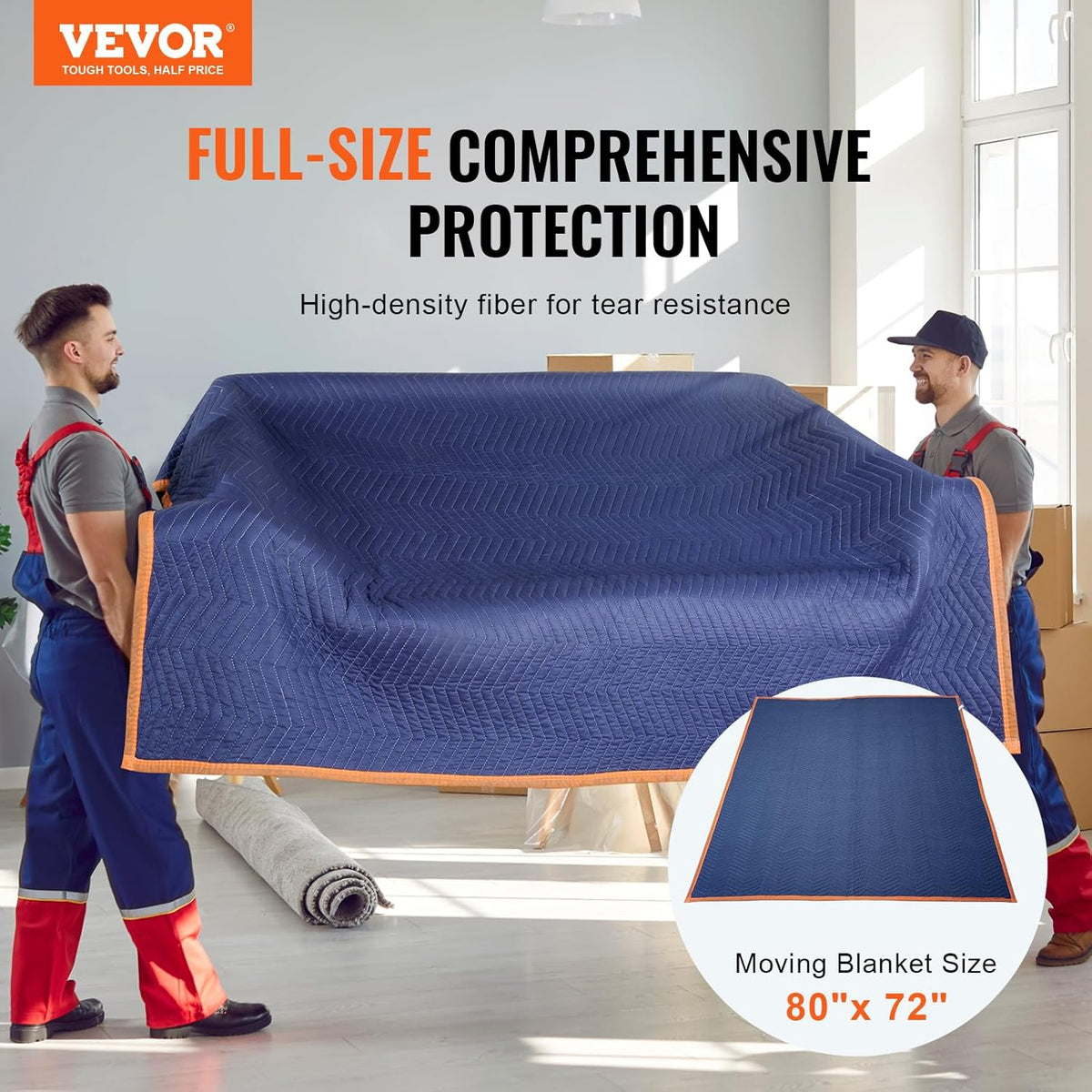 VEVOR Furniture Moving Covers, 2034 x 1830 mm, Pack of 12, Durable Packaging Protective Covers, Recycled Cotton Non-Woven Fabric for Furniture Protection, Floors, Blue/Orange