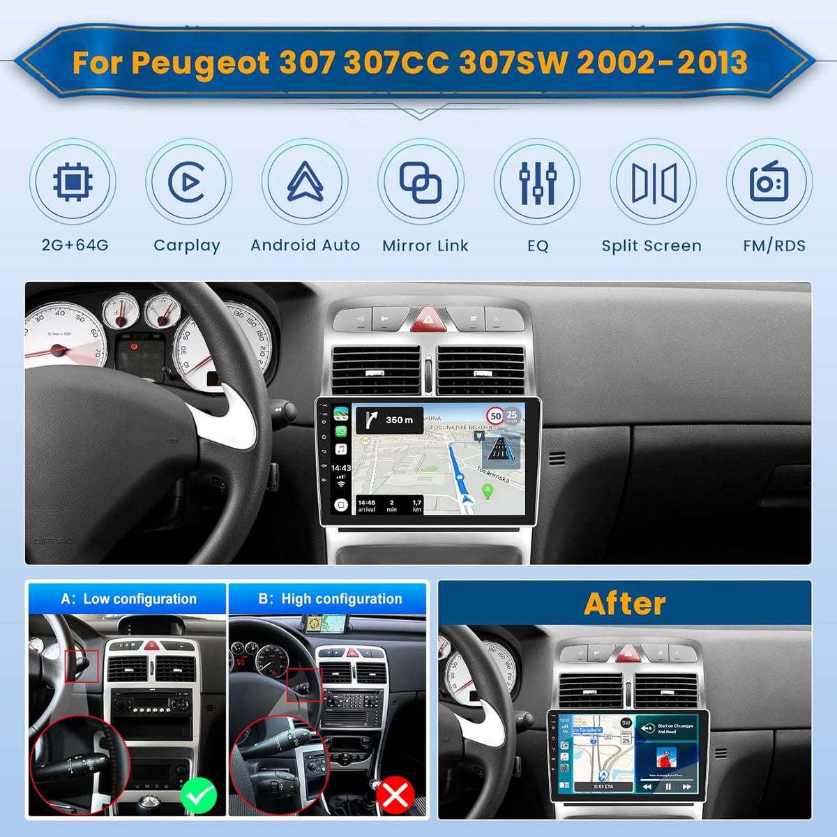 Android Autoradio – Multimedia Systeem – Touchscreen Radio – CarPlay Radio – Navigatie Autoradio – 9 Inch Scherm – Draadloze CarPlay & Android Auto