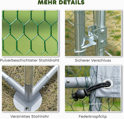 PawHut chicken coop 2x2x2m with access, galvanised steel, weatherproof UV roof, lockable door, chicken coop for rabbits, ducks, geese, silver - QUORE