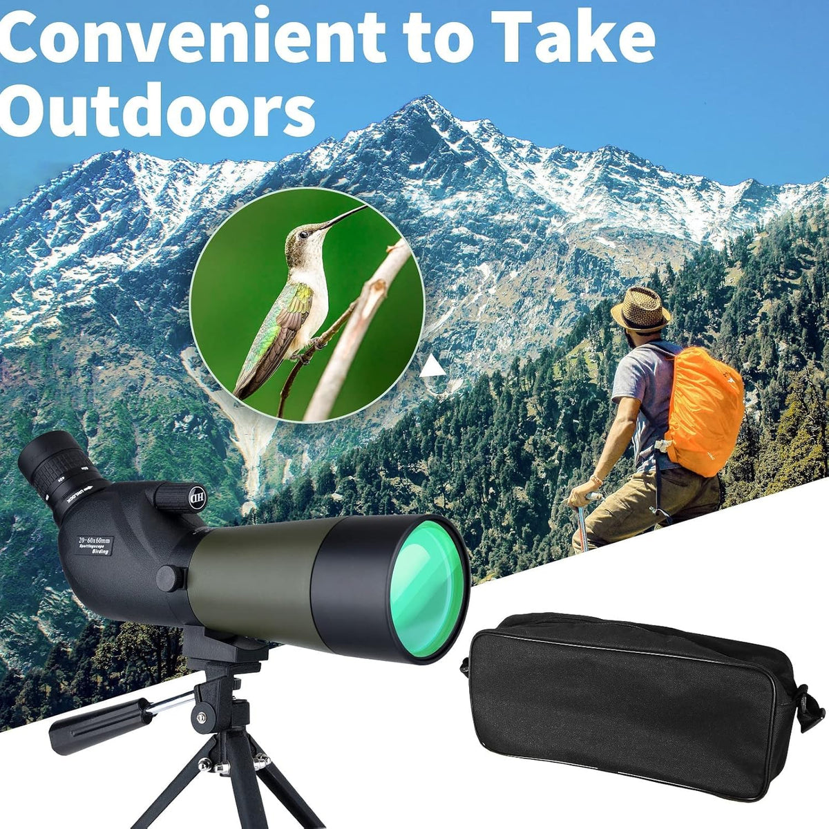 Gosky 20-60x60 HD spotting scope met statief, draagtas en scope telefoonadapter - BAK4 Telescoop voor doelschieten jacht vogels spotten wildlife landschap