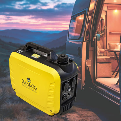 BAMATO BGE-2000I Inverter stroomgenerator | 2000 Watt | Inverter-technologie | 64,1 dB(A) | twee 230 V wisselstroomstopcontacten en twee 2,1 A snel ladende USB-poorten