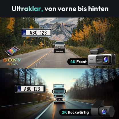 BOTSLAB 4K STARVIS Dashcam Auto voor en achter, wifi-autocamera, dashcam met GPS, ADAS, spraakbediening, gratis 64 GB kaart, nachtzicht, WDR, 2,45 inch IPS, 24/7 parkeerbewaking, loop-opname