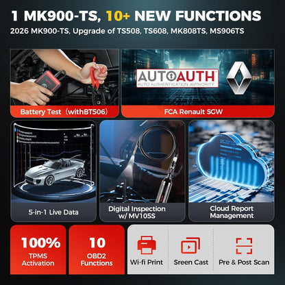 Autel MaxiCOM MK900-TS TPMS Scanner, 2024 bijgewerkt bidirectioneel gereedschap van MaxiCheck MX808S-TS, MK808S-TS, MS906TS met meer dan 40 diensten, meer dan 3000 actieve tests, diagnose van alle
