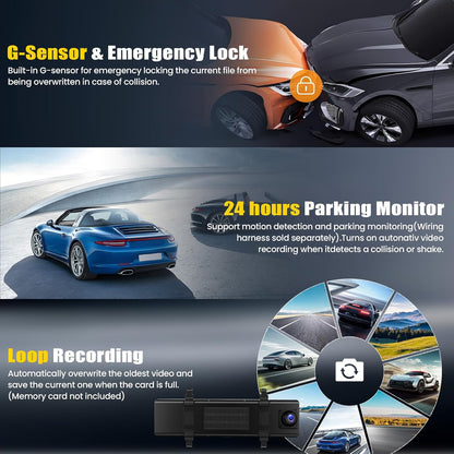 Dashcam Voor En Achter – Autocamera – Auto Dashcam – Dubbele Dashcam – Camera Voor Auto – 11,26 Inch IPS-Touchscreen – 4K+1080P Voor- En Achteropname Met GPS