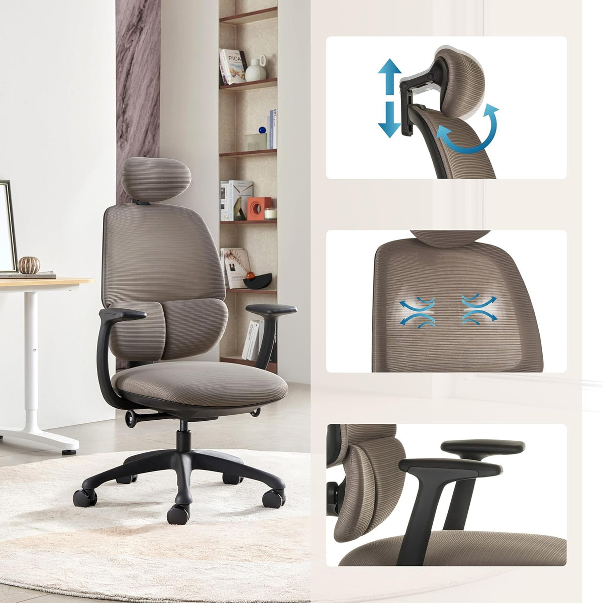 hjh OFFICE Professionele bureaustoel RI-COVER stof/netstof Grijs