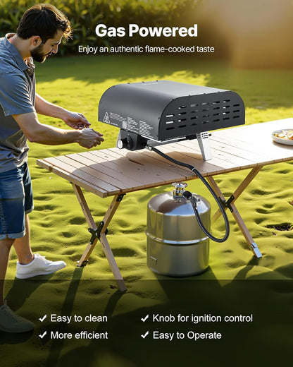 VEVOR Draagbare pizzaoven voor buiten, gasoven, 30,5 cm, propaanoven met inklapbare poten voor camping, buiten, met sproeiapparaat van ijzer, voor terras en tuin, zwart