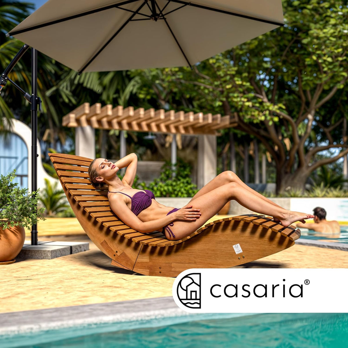 CASARIA® JAVA Sun lounger FSC®-certified Acacia wood Ergonomic Rocking Chair Lounger Garden Sauna - QUORE