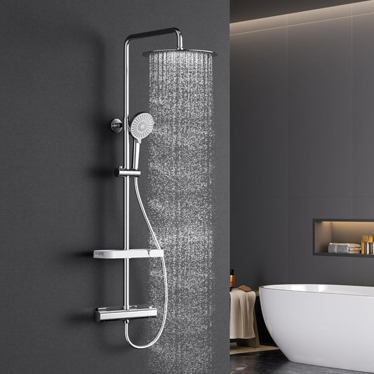 Douchesysteem met Thermostaat – Douchekraan – Regendouche – Handdouche – Douche Set – Roestvrij Staal – 30 cm Regendouche – 3 Spray Instellingen – Verstelbare Hoogte