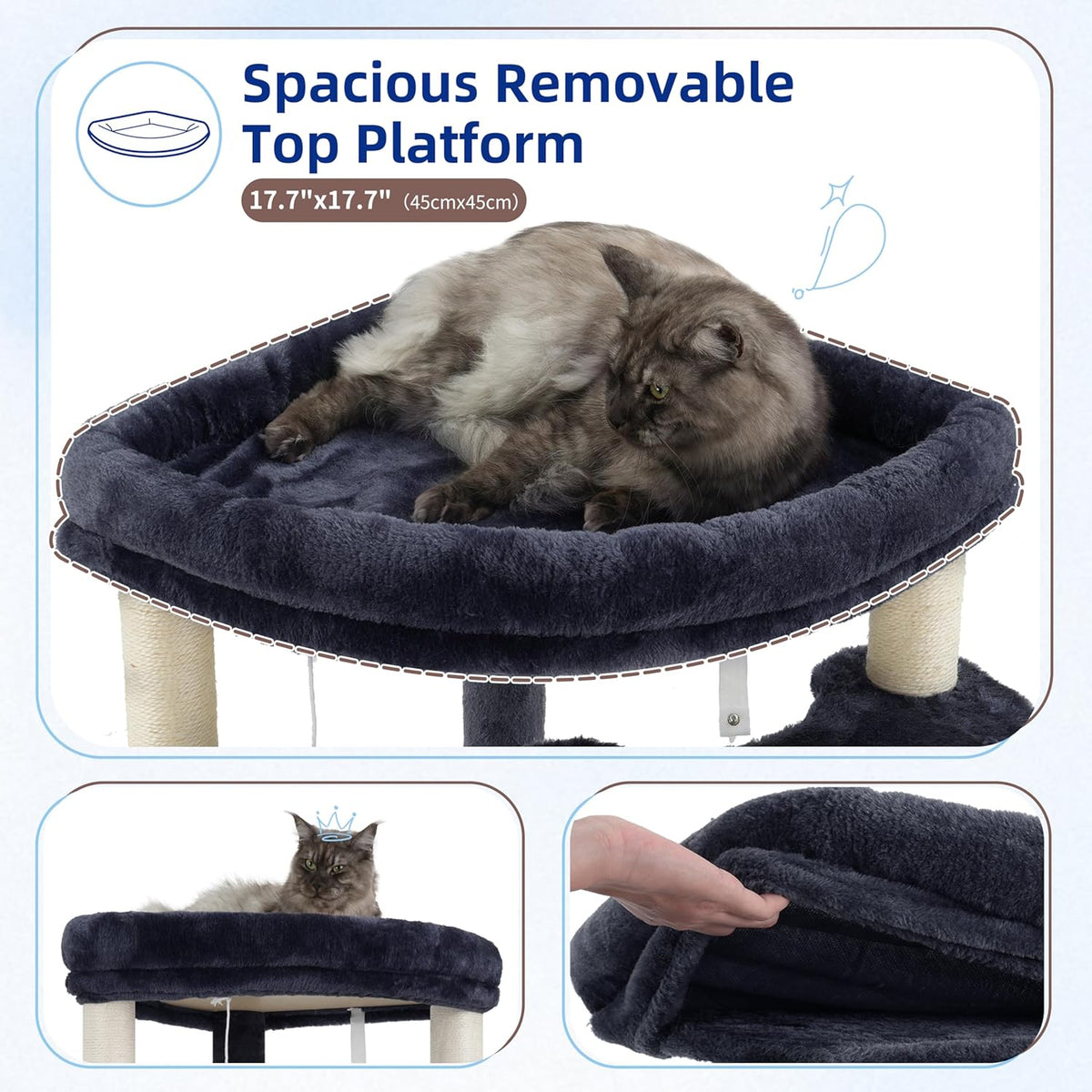 Corner Cat Tree for Indoor Cats, Cat Tower with All Sisal Scratching Posts, Multi-level Cat Condo wth 2 Large Cat Caves, Big Top Perch, 2 Hanging Baskets, Sisal Ramp, Drak Gray GCT035G