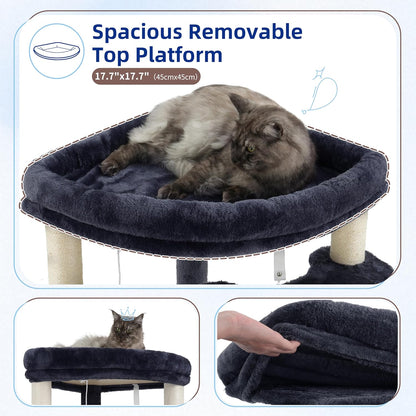 Corner Cat Tree for Indoor Cats, Cat Tower with All Sisal Scratching Posts, Multi-level Cat Condo wth 2 Large Cat Caves, Big Top Perch, 2 Hanging Baskets, Sisal Ramp, Drak Gray GCT035G