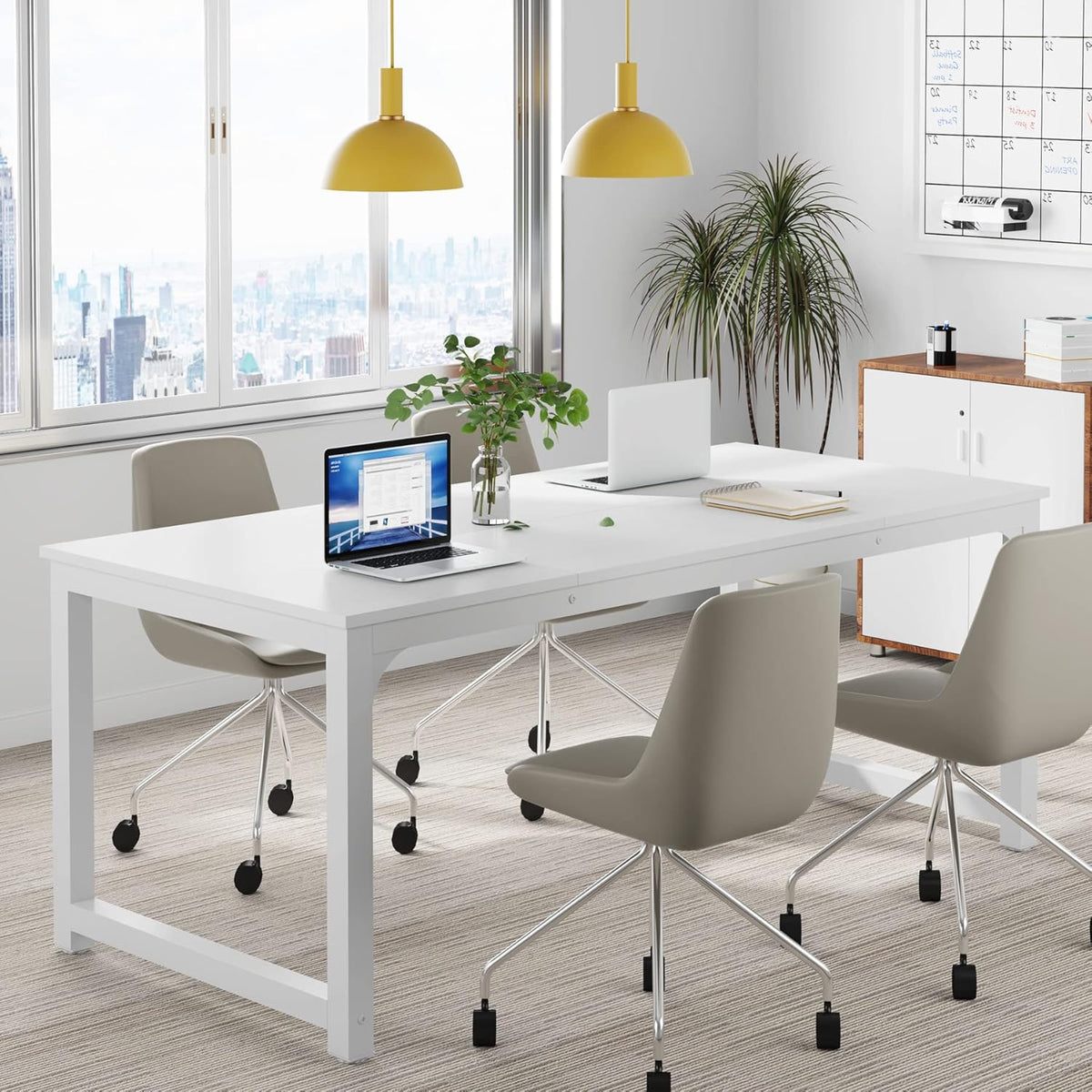 Tribesigns Computer Desk 160x80CM Large Industrial Desk for Home Office, PC and Laptop Workstation with Spacious Worktop and Leg Space, Sturdy Metal Frame (White)