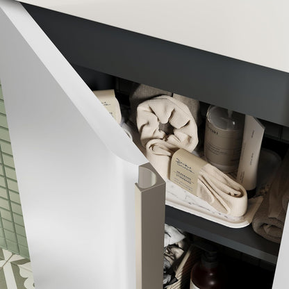 Badkamermeubel 40 cm Met Wastafel – Kleine Wastafelkast Met Opbergruimte Voor Gastentoilet, Ruimtebesparend, Matwit